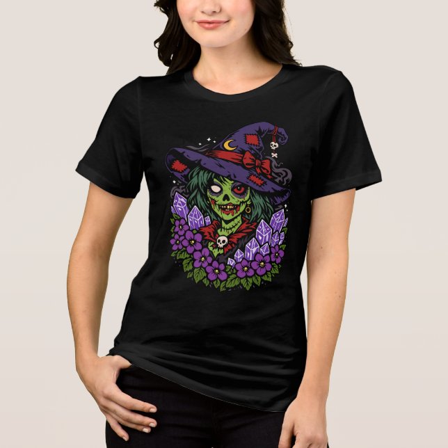 Camiseta February Zombie Witch with Gems and Flowers (Frente)