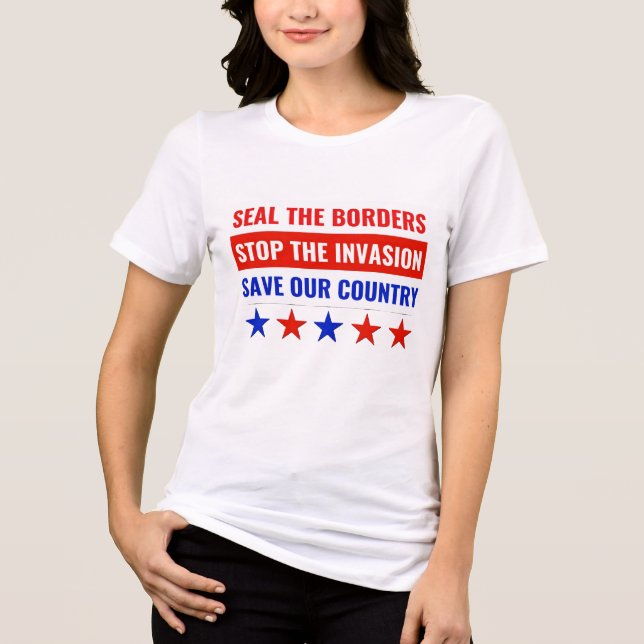CAMISETA FECHAR AS FRONTEIRAS, PARAR A INVASÃO... (Frente)