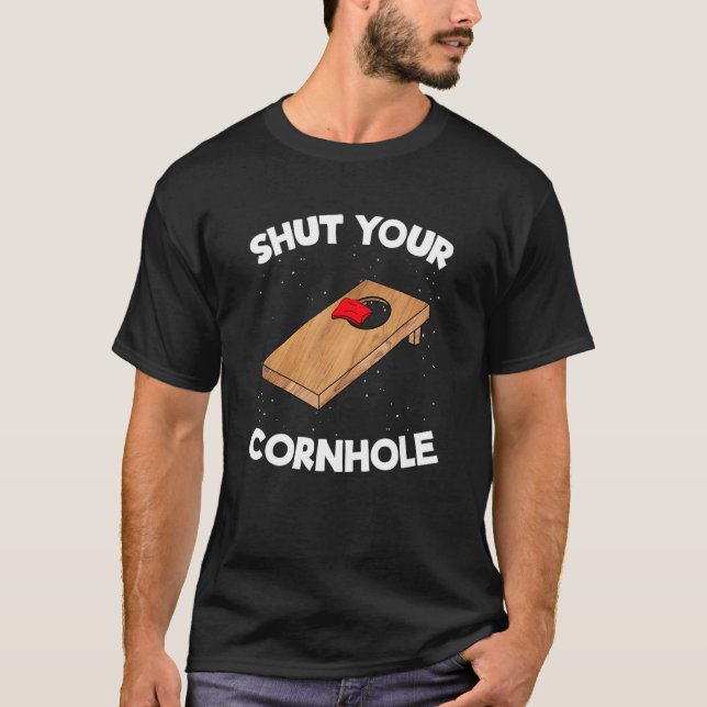 Camiseta Feche seu Cornhole Equipe Bean Bag Cornho (Frente)