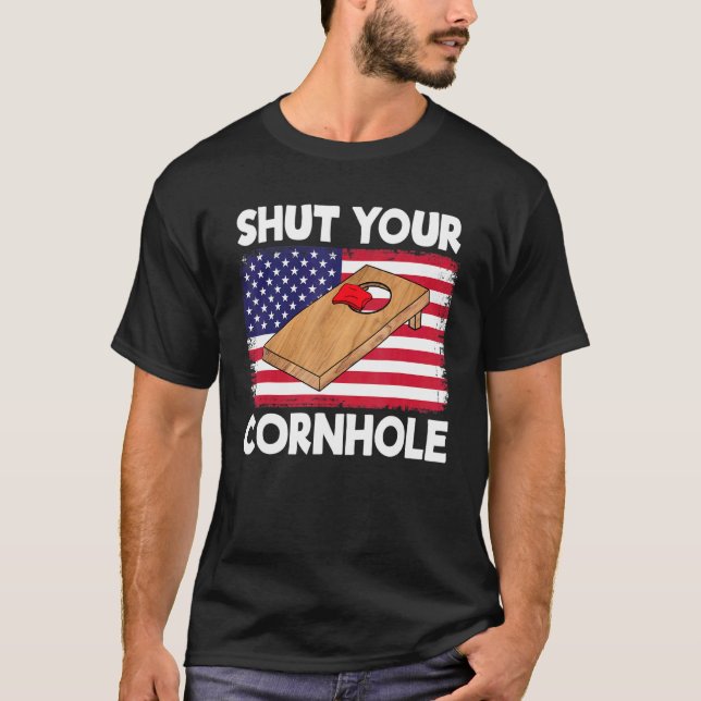 Camiseta Feche Seu Cornhole Equipe Cornhole Saco de Feijão  (Frente)