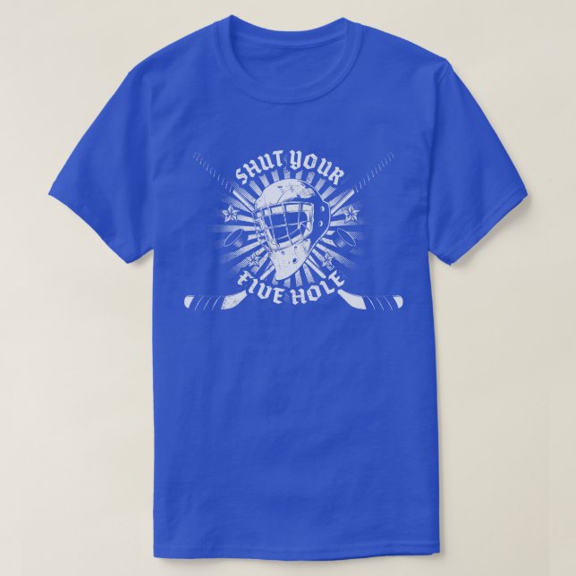Camiseta Feche seu Hóquei em Gelo de Cinco Buracos (Frente do Design)
