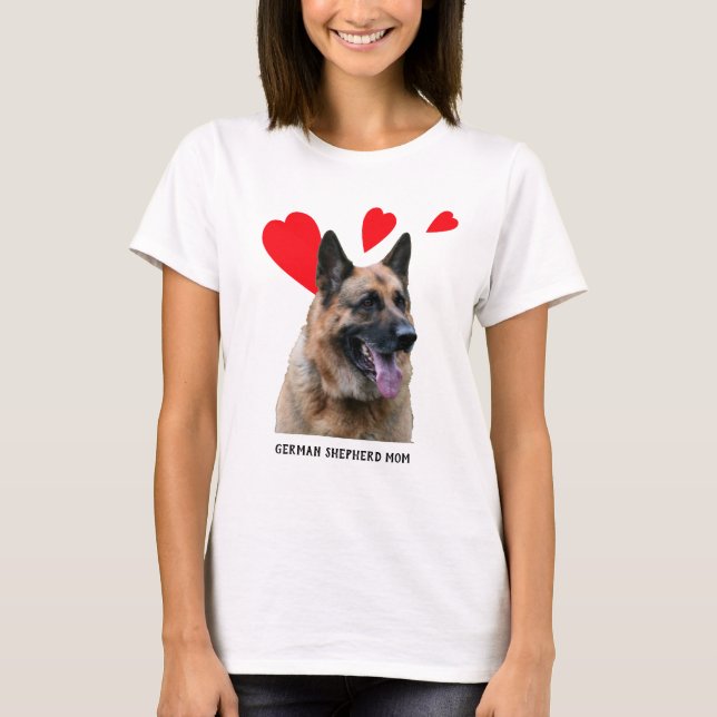 Camiseta Feche um German shepherd, corações, suas palavras (Frente)