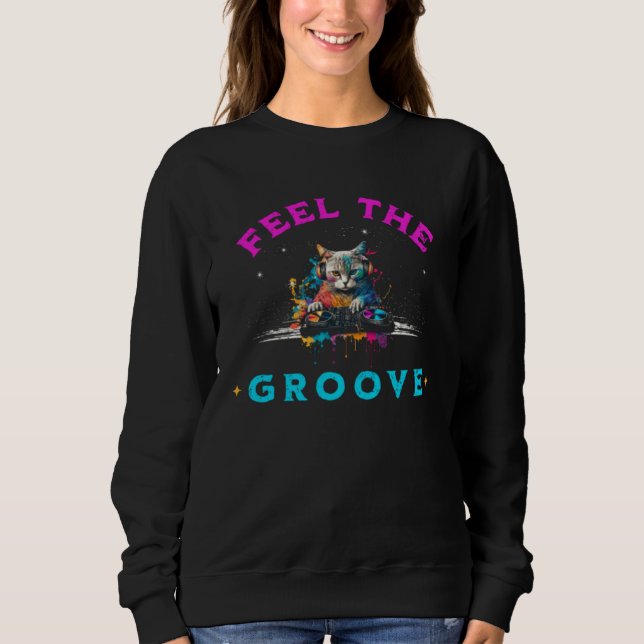 Camiseta Feel The Groove House Music DJ Cat Kitty Vinyl (Frente)