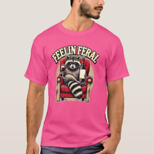 Camiseta Feelin Feral Funny Racoon Com Memória De Vinho