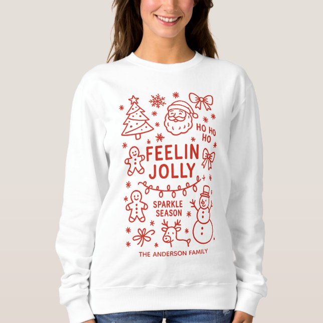 Camiseta Feelin Jolly | Porcos de Natal Desenhados à Mão (Frente)