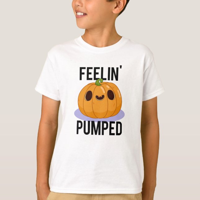 Camiseta Feelin Pumped Engraçado Pumpkin Pun (Frente)