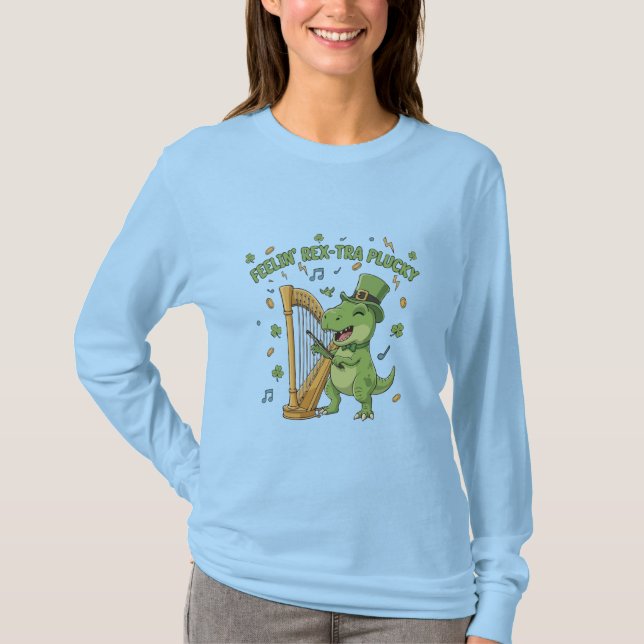 Camiseta Feelin' Rex-tra Plucky Funny St. Patrick's Day   (Frente)
