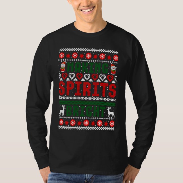 Camiseta Feia de Natal Fazendo Espíritos Brilhante (Frente)