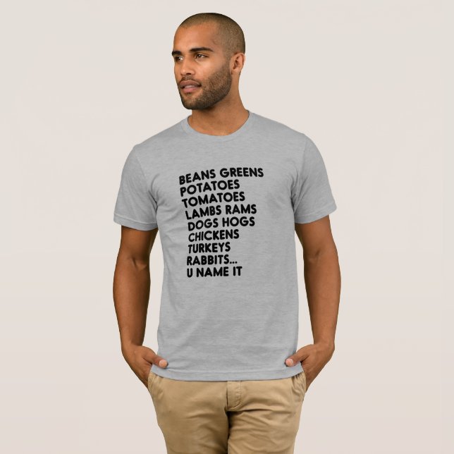 Camiseta Feijões Verdes Batatas Nome Dela Ação de Graças (Frente Completa)