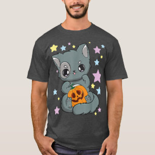 Camiseta Feira de Abóbora do Gótico Neko Kawaii Chibi