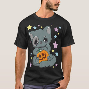 Camiseta Feira de Abóbora do Gótico Neko Kawaii Chibi
