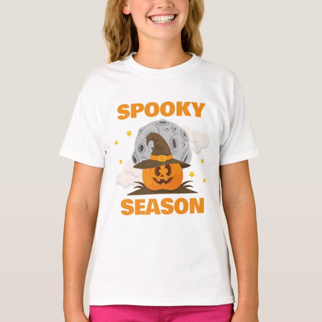 Camiseta Feira de Spooky, Cute Orange Pumpkin Halloween (Frente)