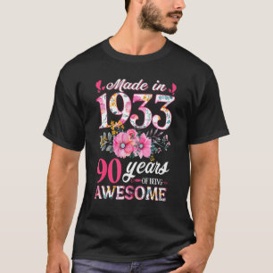 Camiseta Feita Em 1933, Festa de aniversário Floral De 90 9