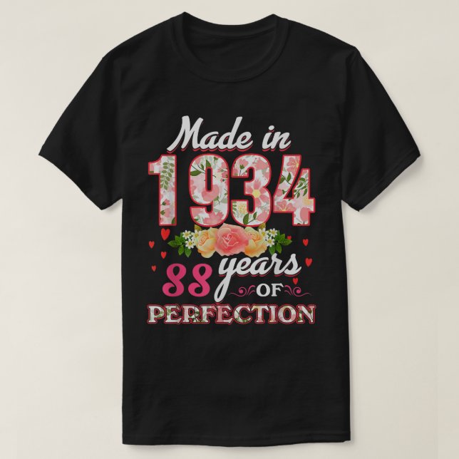 Camiseta Feita Em 1934, Presente De Aniversário Com 88 Anos (Frente do Design)
