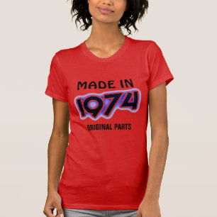 Camiseta "feita em 1974, peças originais"