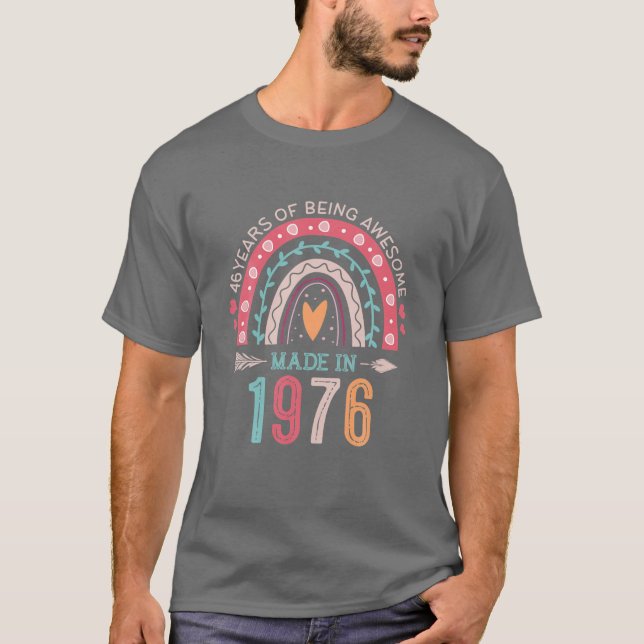 Camiseta Feita Em 1976, Arco-Íris De 46 Anos, 46, Gif De An (Frente)