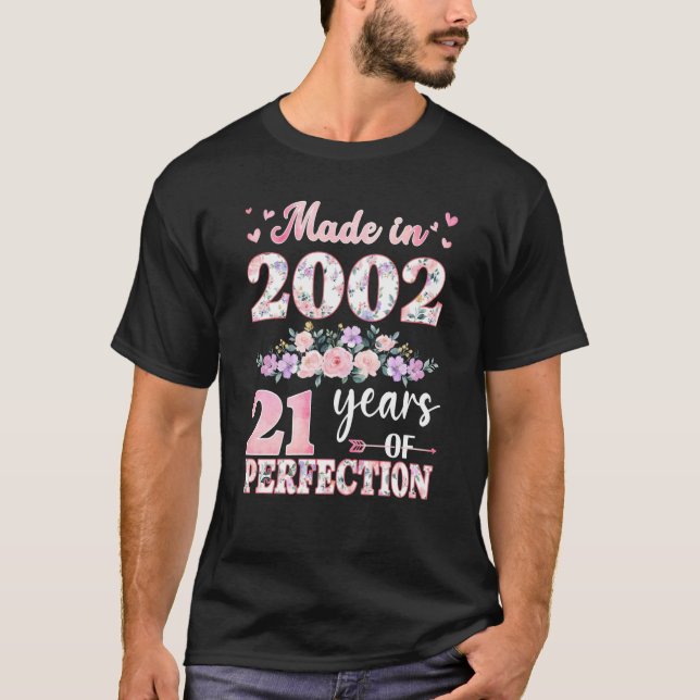 Camiseta Feita Em 2002 Com aniversário de 21 anos Floral De (Frente)