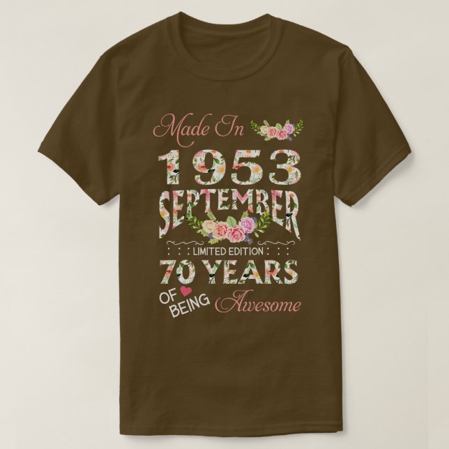 Camiseta Feita Em Setembro De 1953 Com 70 Anos De Bein (Frente do Design)