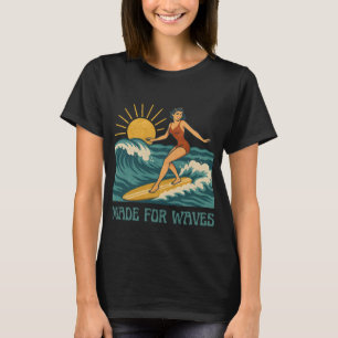 Camiseta Feita Para as Ondas   Garota Califórnia Surf Retrô