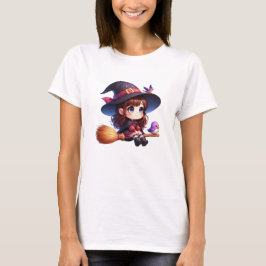 Camiseta Feiticeira Bonita Adorável com 2 pássaros, Hallowe