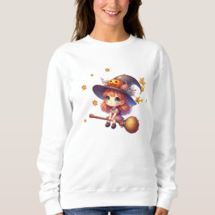 Camiseta Feiticeira Corta Adorável voando com vassoura, Hal
