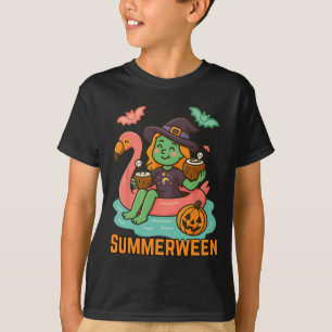 Camiseta Feiticeira Cuta Engraçada Que Flutua Em Flamingo G