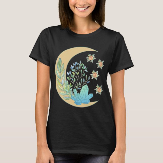 Camiseta Feiticeira de cristal de cura da lua do Crescente  (Frente)