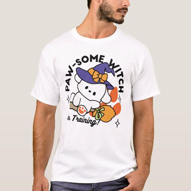 Camiseta Feiticeira de pata no treinamento - Cão de Hallowe (Frente)