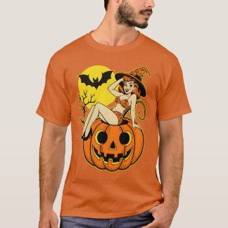 Camiseta Feiticeira de Pintura do Halloween na Abóbora