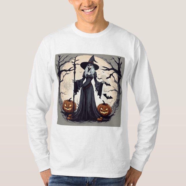Camiseta Feiticeira-lua cheia e abóboras (Frente)