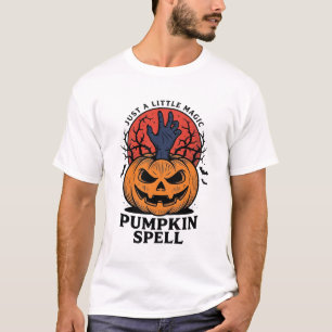 Camiseta Feitiço de Abóbora Vintage Halloween Bruxa Mão Art
