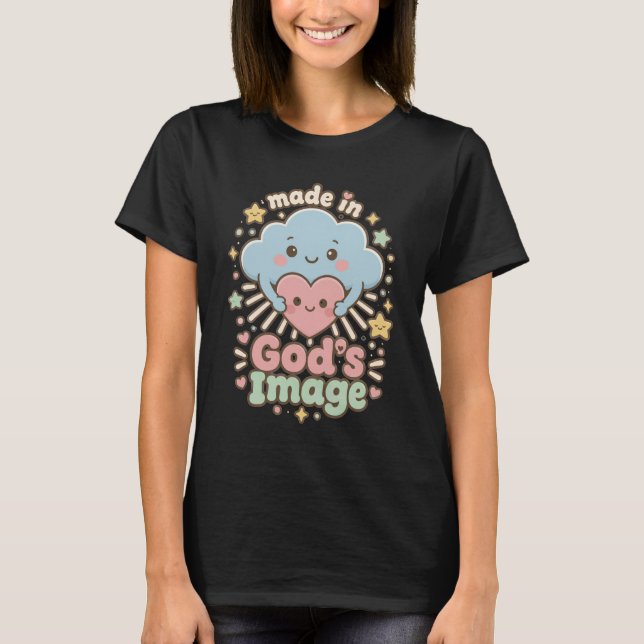 Camiseta Feito À Imagem De Deus Design Cristão Kawaii Fofo  (Frente)