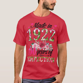 Camiseta Feito Em 1922, Floral, 100 Anos, 100º Aniversário 