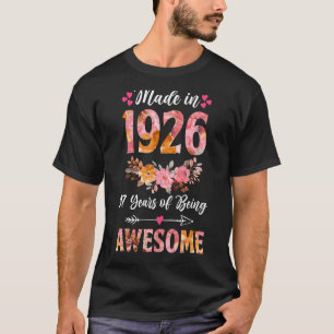 Camiseta Feito Em 1926, Floral 97 Anos, 97 Anos, Presente D