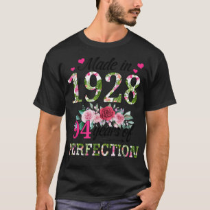 Camiseta Feito Em 1928, Floral 94 Anos, 94º Presente De Ani