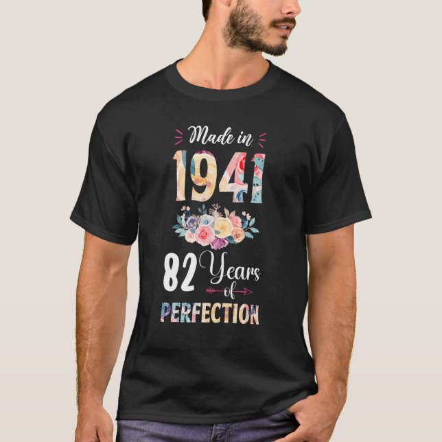 Camiseta Feito Em 1941, Presente Floral De 82 Anos, Com 82  (Frente)