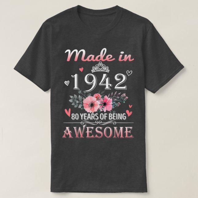 Camiseta Feito Em 1942, Presente De Aniversário De 80 De 80 (Frente do Design)