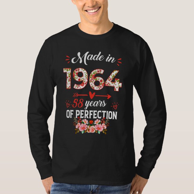 Camiseta Feito Em 1964, Floral 58 Anos 58 Anos (Frente)