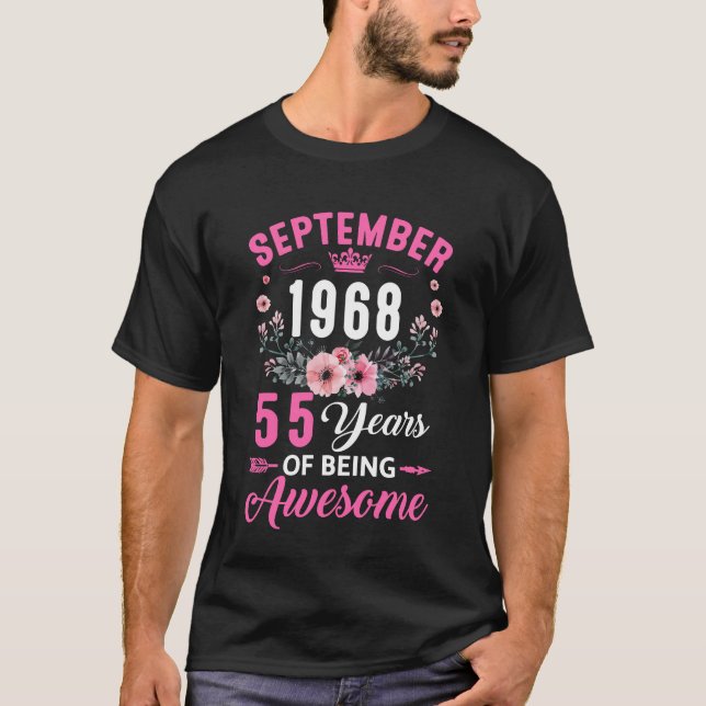 Camiseta Feito Em 1968, 55 Anos, 55 De Setembro, Aniversári (Frente)