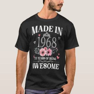 Camiseta Feito Em 1968, 55 Anos Floral, 55 Anos De Idade, 5