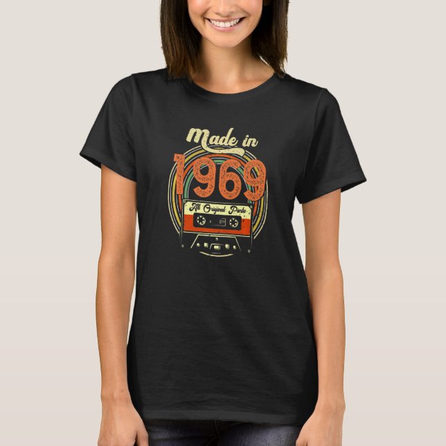 Camiseta Feito Em 1969 Mulheres Homens Aniversário De 53 An (Frente)