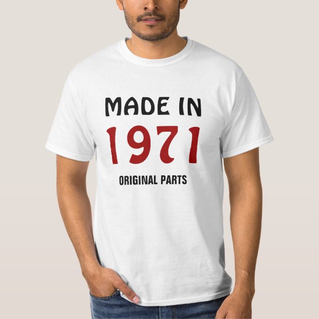 Camiseta Feito em 1971, Peças Originais (Frente)