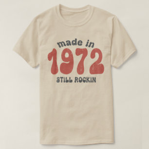 Camiseta Feito em 1972, com números de safra ainda em balan