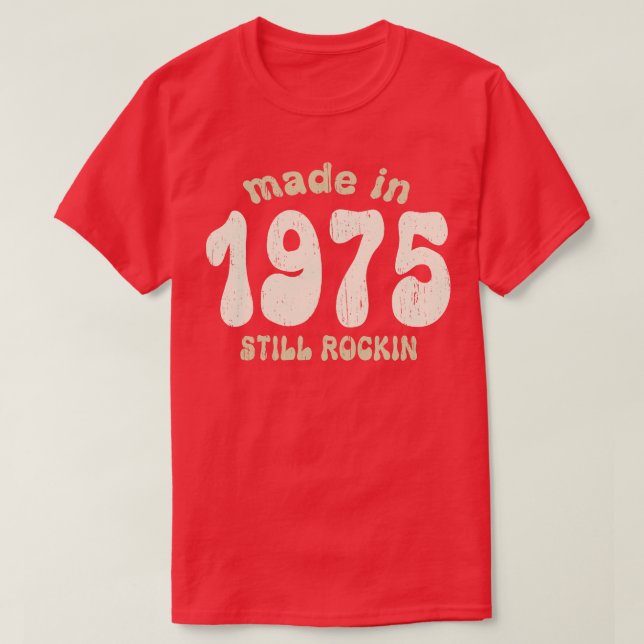 Camiseta Feito em 1975, com números de colheita em balanço  (Frente do Design)