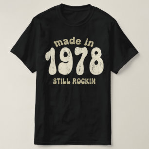Camiseta Feito em 1978, com números de safra ainda em balan
