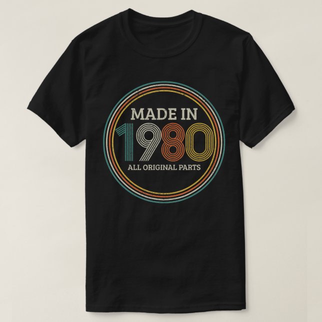 Camiseta Feito Em 1980, Gift Vin De aniversário de 40 anos  (Frente do Design)