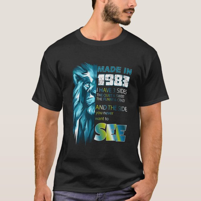 Camiseta Feito em 1983 Leão e design do Ano da Citação (Frente)