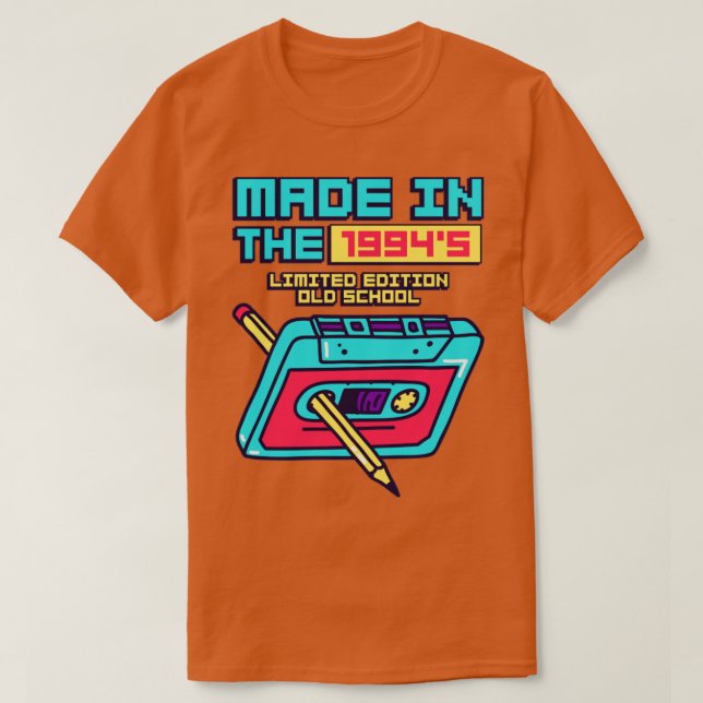 Camiseta Feito em fita cassete retrô de 1994 (Frente do Design)