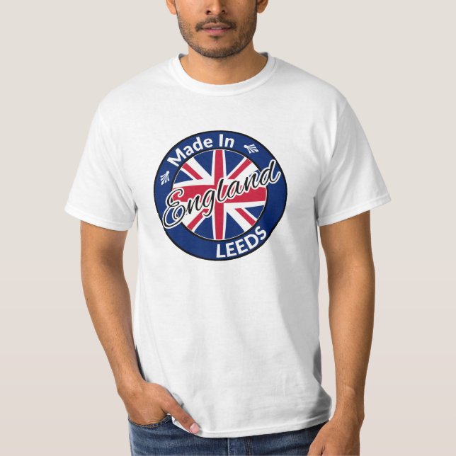 Camiseta Feito em Leeds England Union Jack Flag (Frente)