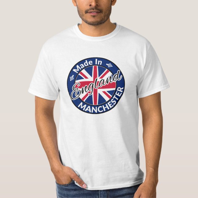 Camiseta Feito em Manchester England Union Jack Flag (Frente)